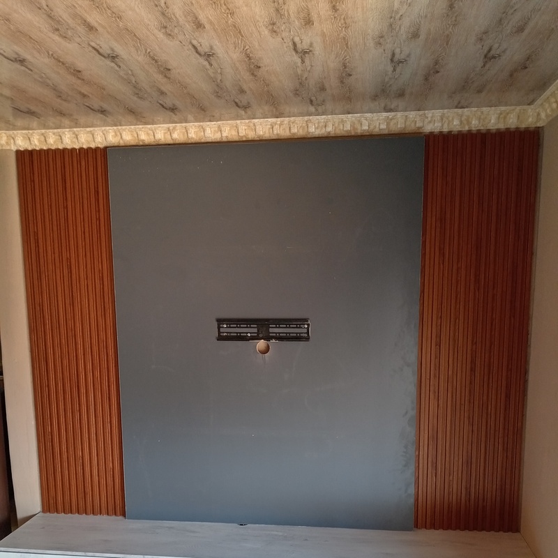 floating tv stand with brown panels